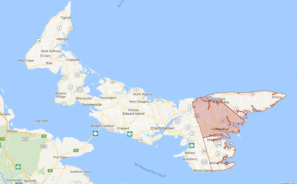 Map of prince edward island with the central Kings region highlighted