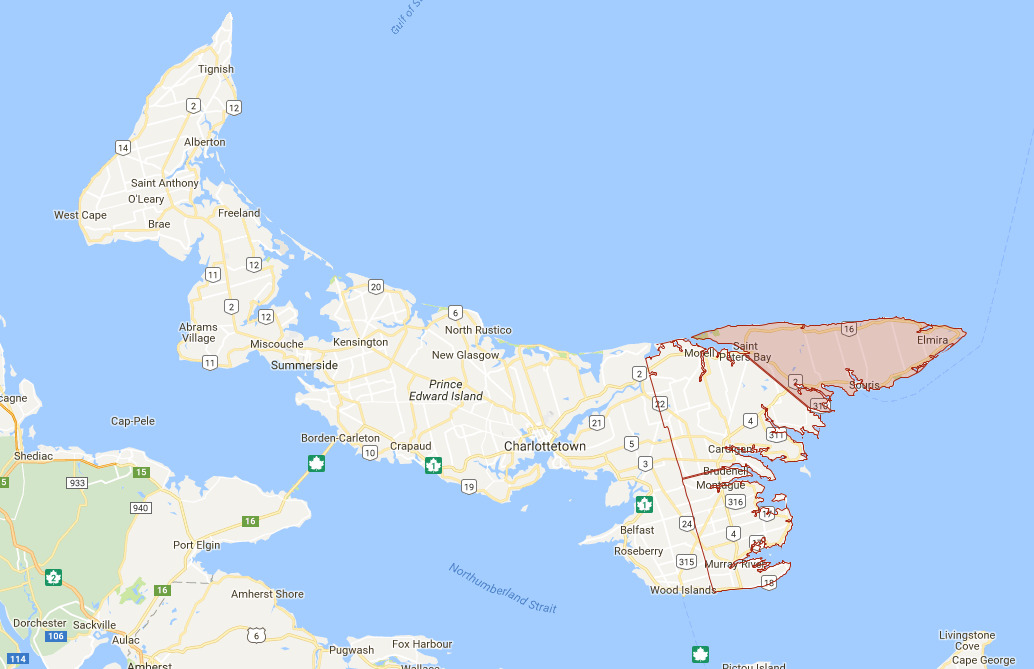 Map of prince edward island with the northeast Kings region highlighted