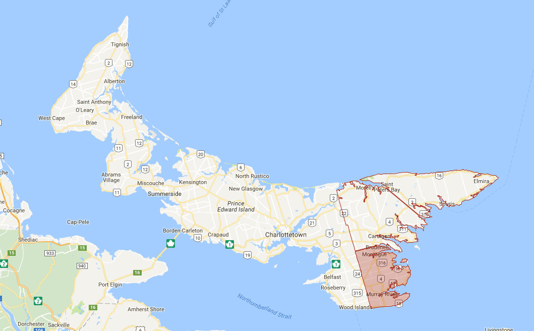 Map of prince edward island with the South Kings region highlighted